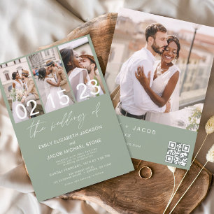 Invitation Sage Green Photo Code QR Mariage Minimaliste