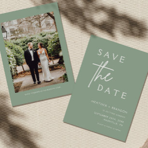 Invitation Sage Green Photo moderne Enregistrer les dates Inv