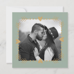 Invitation Sage Green Photo moderne Gold Hearts Mariage
