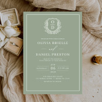 Sage Green Poitrine feutrée Monogramme Mariage élé