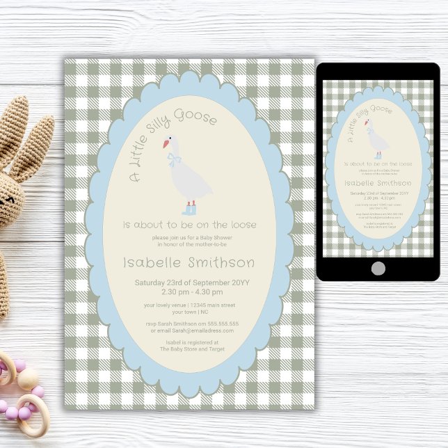 Invitation Sage Green Preppy Silly Little Goose Baby shower (Créateur téléchargé)