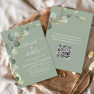 Invitation Sage Green QR Code Brunch & Bubbly Eucalyptus