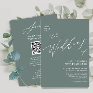 Invitation Sage Green QR Code Tout en un Mariage moderne