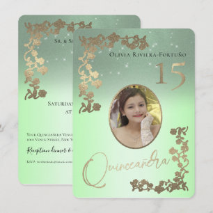 Invitation Sage Green Quince Gold Parties scintillant Photo Q