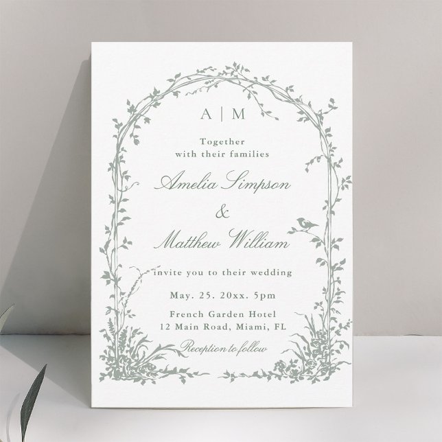 Invitation Sage Green Romantic Floral Arch Garden Wedding (Créateur téléchargé)