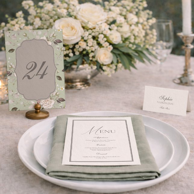 Invitation Sage Green Rose Wedding Table Numbers 20-29 (Créateur téléchargé)