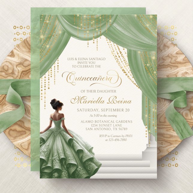 Invitation Sage Green Royal Fairytale Moderne Quinceanera (Créateur téléchargé)