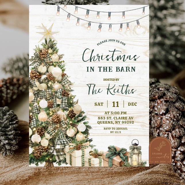Invitation Sage Green Rustic Christmas Barnyard Party (Créateur téléchargé)