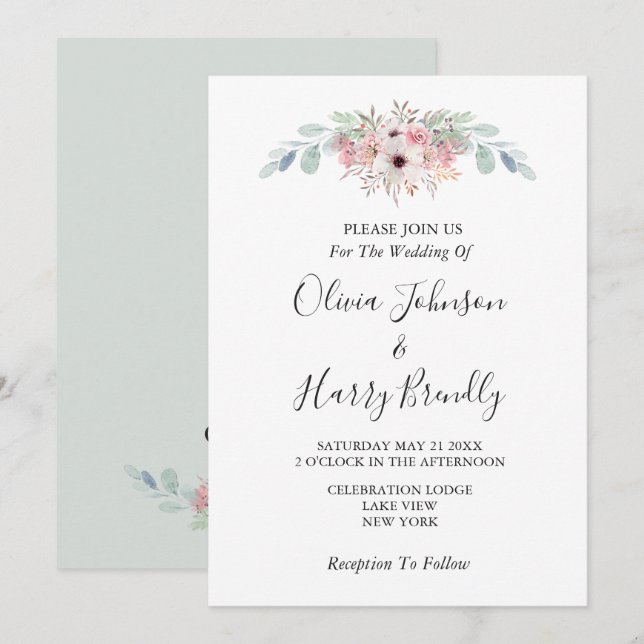 Invitation Sage Green Rustique Eucalyptus Mariage (Devant / Derrière)