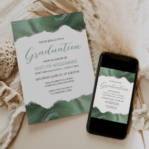 Invitation Sage Green Silver Agate Graduation Party