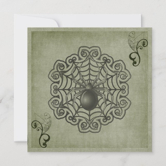 Invitation Sage Green Spider Soll Halloween Party (Devant)