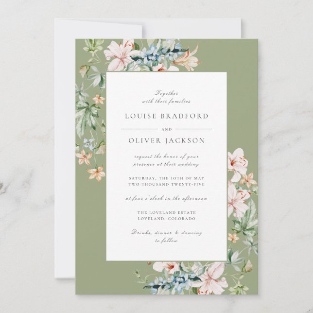 Invitation Sage Green Spring Aquarelle Florale Dusty Mariage (Devant)