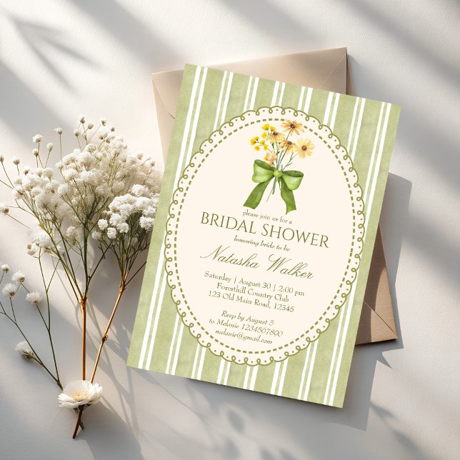 Invitation Sage green stripe retro elegant bridal shower (Sage green stripe retro elegant bridal shower invitation cards template)