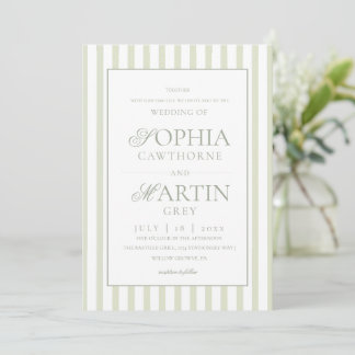 Invitation Sage Green Striped Wedding 