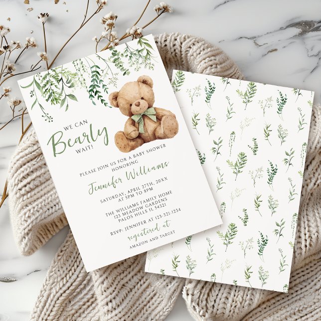 Invitation Sage Green Teddy Ours Bow Vert Bébé Garçon Douche (Créateur téléchargé)