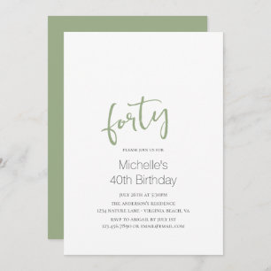 Invitation Sage Green tendance moderne minimaliste 40e annive