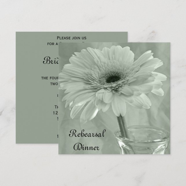 Invitation Sage Green Tinted Gerber Daisy Dîner de répétition (Devant / Derrière)
