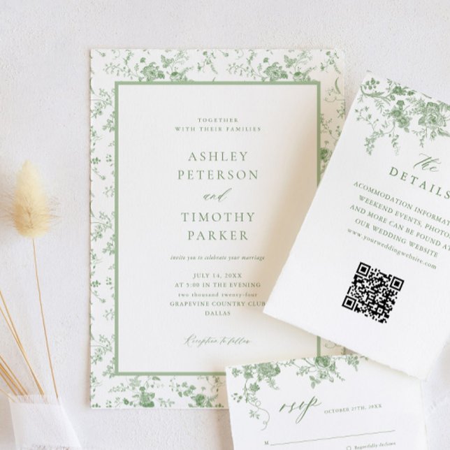 Invitation Sage Green Toile Classic Floral Mariage (Créateur téléchargé)