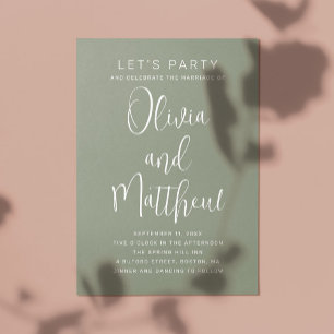 Invitation Sage green typographie script mariage + détails QR