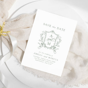 Invitation Sage Green Vintage Crest Enregistrer la date