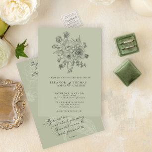 Invitation Sage Green Vintage Floral Victorian Garden Mariage