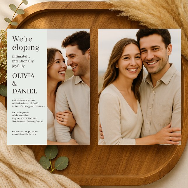Invitation Sage Green Wedding Elopement Minimal Photo  (Créateur téléchargé)