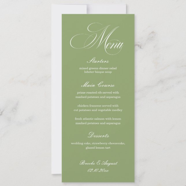 Invitation Sage Green Wedding Menu Card (Devant)