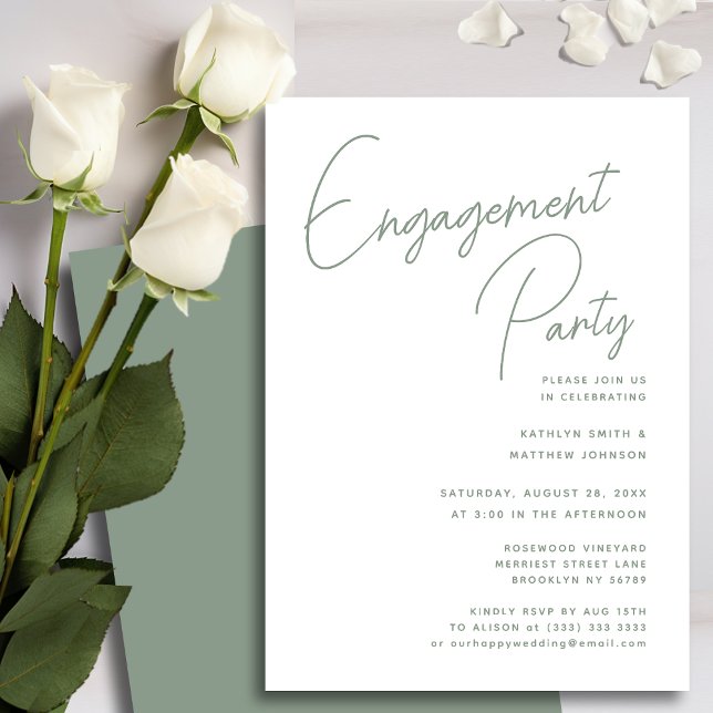 Invitation Sage Green Whimsical Script Chic Engagement Party (Créateur téléchargé)