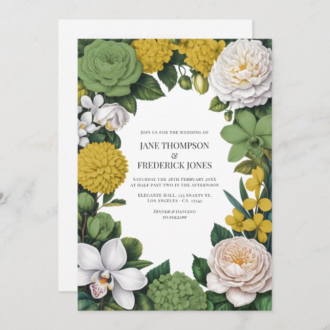 Invitation Sage Green, White & Gold Floral Wedding (Devant / Derrière)
