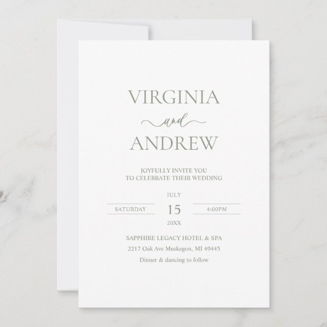 Invitation Sage Green Wildflower Boho Wedding Monogram (Devant)