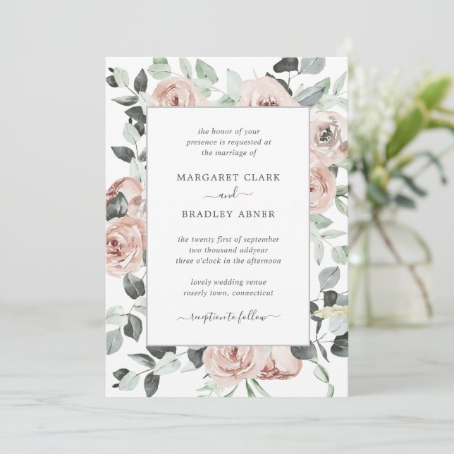 Invitation Sage Greenery Dusty Rose rose  Floral Mariage (Debout devant)
