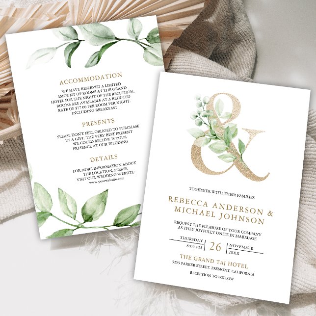 Invitation Sage Greenery or Ampersand blanc Mariage (Créateur téléchargé)