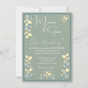 Invitation Sage, Jaune et Bleu teintes Mariage Floral