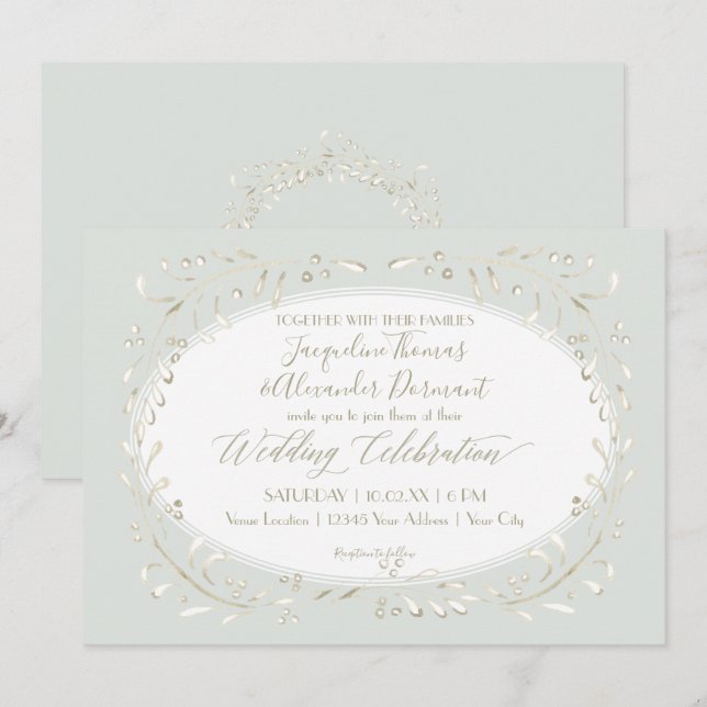 Invitation Sage Mint Typographie simple feuille moderne aquar (Devant / Derrière)