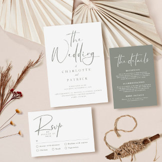 Invitation Sage moderne Vert et blanc Mariage simple