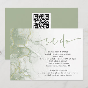 Invitation Sage Or Agate Calligraphié Nous Faisons Code QR Ma