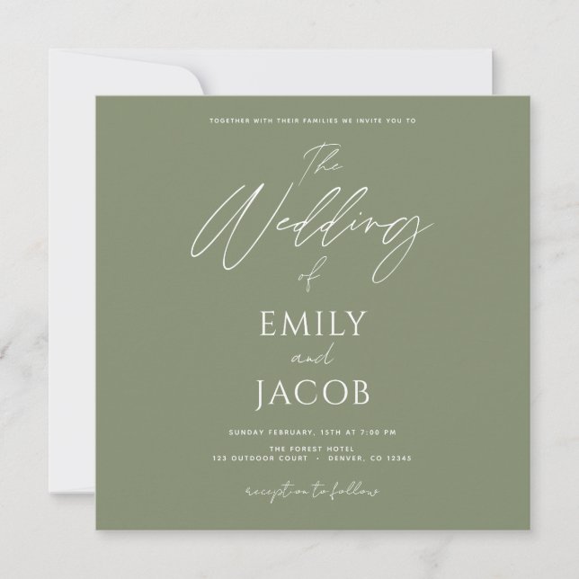Invitation Sage photo Mariage simple Script vert (Devant)