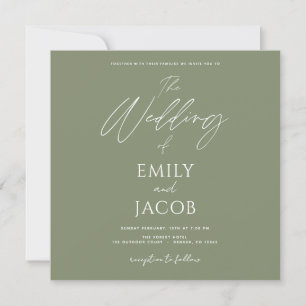 Invitation Sage photo Mariage simple Script vert