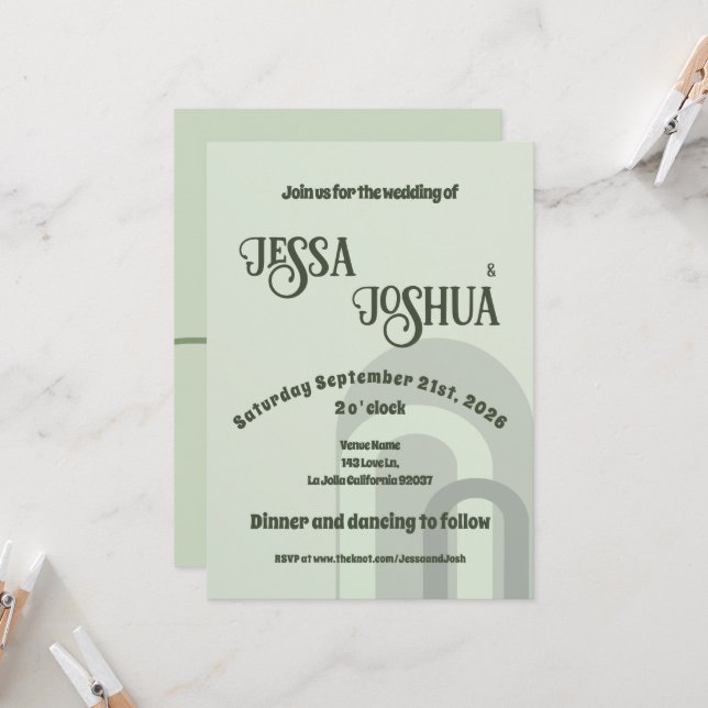 Invitation Sage Retro Funky Disco Mariage - Bold Modern Fun (Devant/Arrière en situation)