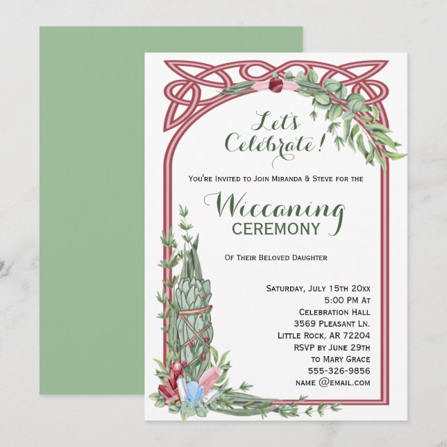 Invitation Sage & Rose Herbal Crystal Bouquet Baby Wiccaning (Devant / Derrière)