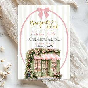 Invitation Sage Rose Rayure Café Parisien Baby Shower