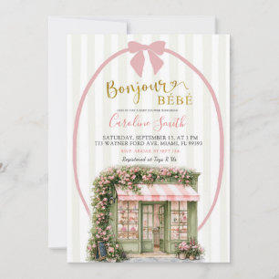 Invitation Sage Rose Rayure Café Parisien Baby Shower