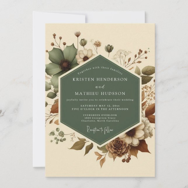 Invitation Sage Rustic Meadow Wedding (Devant)