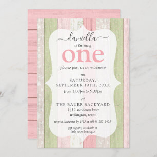 Invitation Sage rustique Vert & Rose Floral Bois 1er annivers