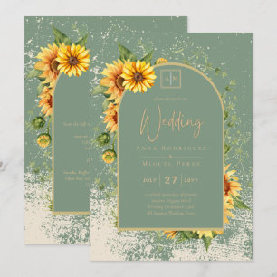 Invitation Sage rustique Vert Tournesols Jaunes Mariage Allin