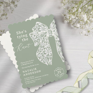 Invitation Sage Script Bow She's Tying the Knot Fête des mari
