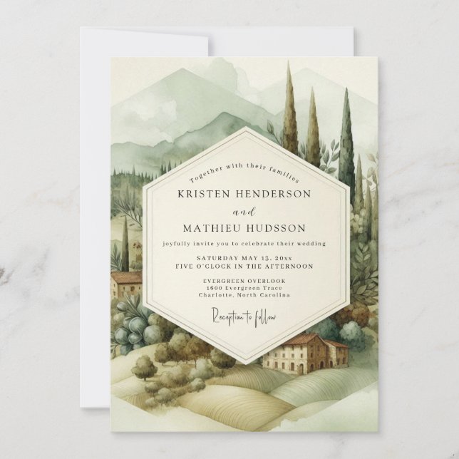 Invitation Sage Tuscan Vineyard Wedding (Devant)