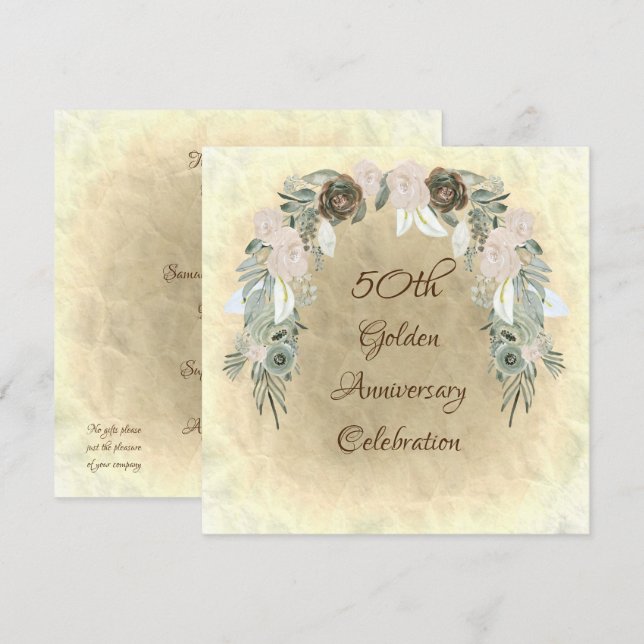 Invitation Sage Vert Aquarelle Fleurs Mariage doré (Devant / Derrière)