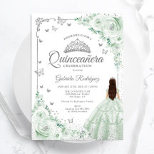 Sage Vert Aquarelle Roses Argent Quinceanera