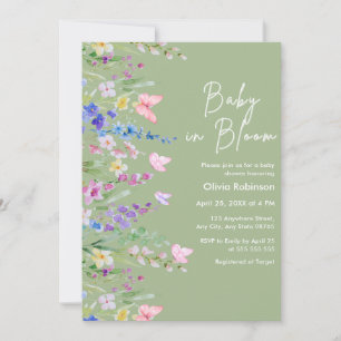 Invitation Sage Vert Baby en Fleur Baby Shower de Printemps